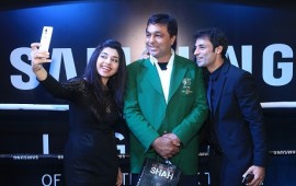 Kiran Chaudhry, Hussain Shah and Adnan Sarwar take a picture at SHAH's Lahore premiere